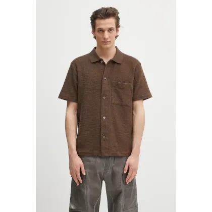 Zdjęcie Norse Projects koszula bawełniana Gustav Crochet Jersey Shirt męska kolor brązowy relaxed z kołnierzykiem klasycznym N01.0683.2033