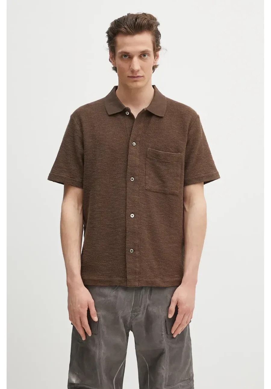 obrazek 1 Norse Projects koszula bawełniana Gustav Crochet Jersey Shirt męska kolor brązowy relaxed z kołnierzykiem klasycznym N01.0683.2033