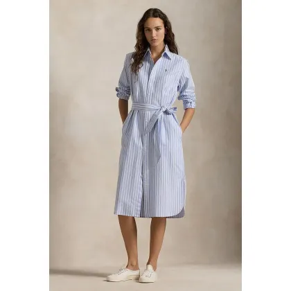Zdjęcie Polo Ralph Lauren sukienka bawełniana kolor niebieski midi prosta 211959901