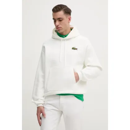 Zdjęcie Lacoste bluza bawełniana męska kolor biały z kapturem gładka SH2754