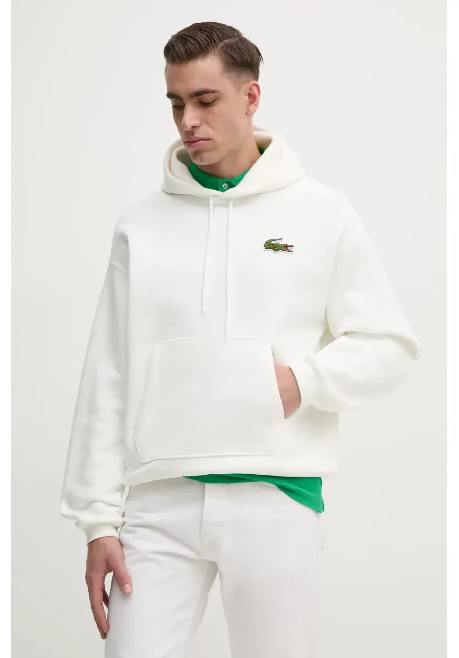 obrazek 1 Lacoste bluza bawełniana męska kolor biały z kapturem gładka SH2754