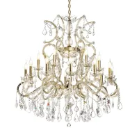 Zdjęcie Wyjątkowy żyrandol z ramą z miękkiego złota pokrytą przezroczystymi szklanymi ramionami i przezroczystymi zawieszkami Asfour Crystal - Il Paralume Marina