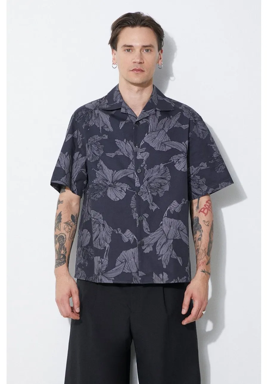 obrazek 1 Neil Barrett koszula bawełniana Boxy Bold Flowers Print Short Sleeve Shirt męska kolor szary regular MY60214A-Y059-763N