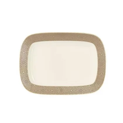 Zdjęcie Stylowy porcelanowy prostokątny półmisek zdobiony złotym wzorem w stylu klasycznym – Tettau