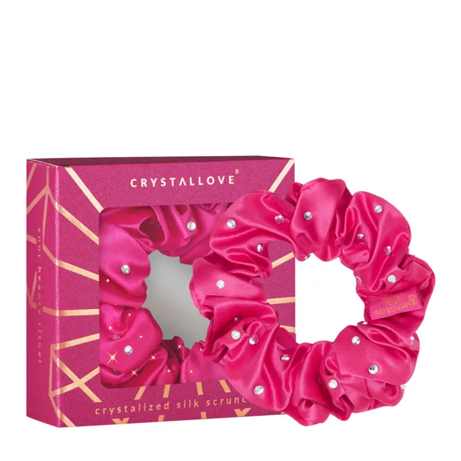 obrazek 1 Crystallove Gumka do włosów z Jedwabiu z Kryształkami Hot Pink