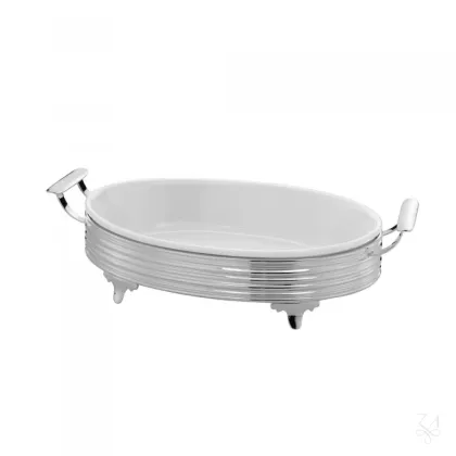 Picture Oval striped baking plate holder silver plated - Zaramella Argenti