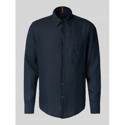 Zdjęcie Koszula lniana o kroju regular fit z kieszenią na piersi model ‘Relegant’