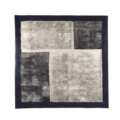 Picture Carpet 3x3m made of squares - gray and blue rex rabbit fur - Ulivi Salotti