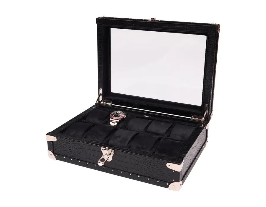 obrazek 4 Czarne skórzane pudełko na 10 zegarków