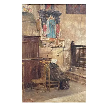 Picture Woman in prayer, an elegant painting on canvas from the 19th century