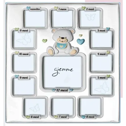 Picture Exclusive silver multiframe 23.5x29 cm with blue details for a dozen or so baby photos