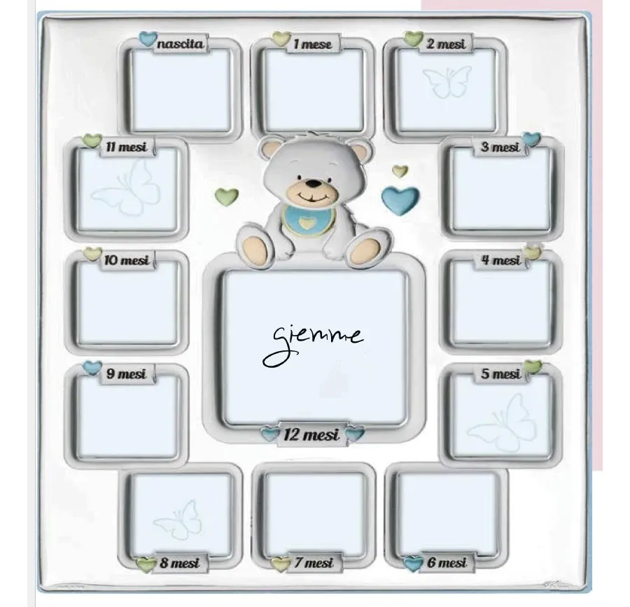 obrazek 1 Ekskluzywna srebrna multiramka 23,5х29 cm z niebieskimi detalami na kilkanaście zdjęć dziecka