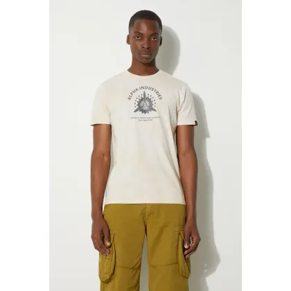 Zdjęcie Alpha Industries t-shirt bawełniany kolor beżowy z nadrukiem 106515.136-KREMOWY