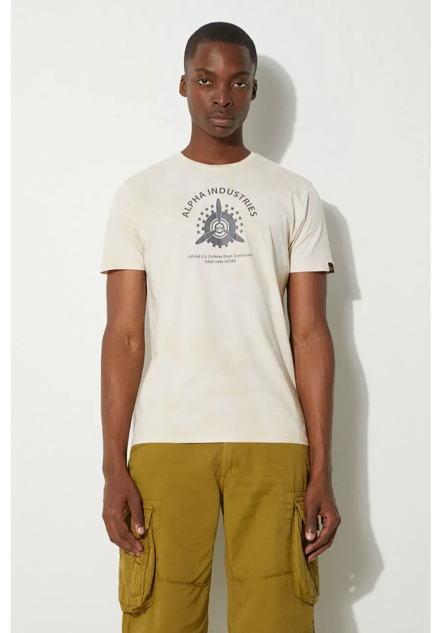 obrazek 1 Alpha Industries t-shirt bawełniany kolor beżowy z nadrukiem 106515.136-KREMOWY