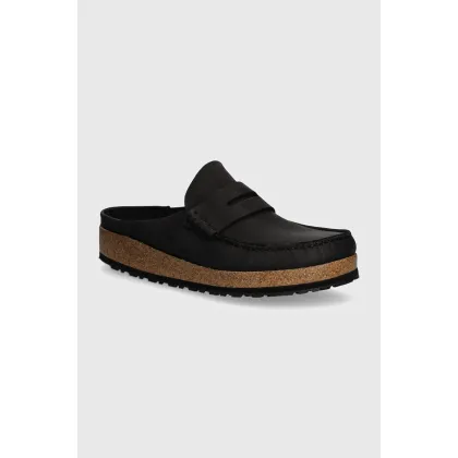Zdjęcie Birkenstock klapki skórzane Naples męskie kolor czarny 1025040