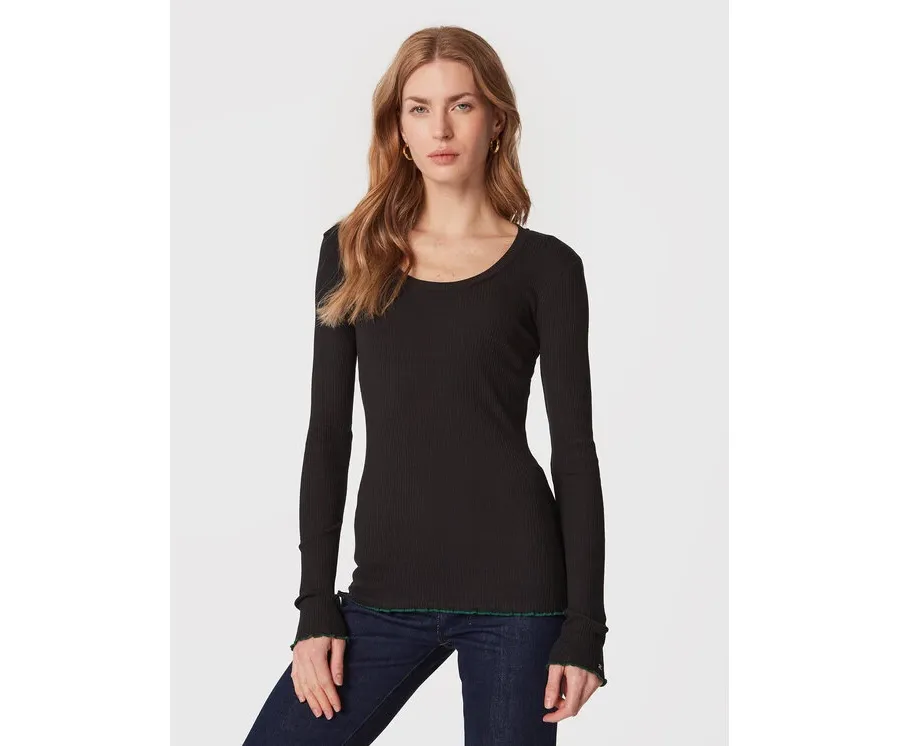 obrazek 1 Tommy Hilfiger Bluzka Frill Rib Scoop WW0WW37553 Czarny Slim Fit