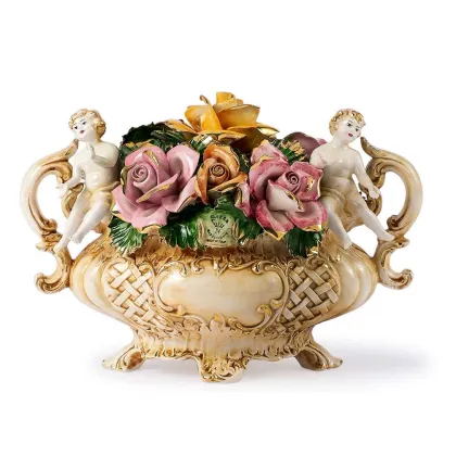 Picture Fantastic ceramic decoration with roses and cherubs for the living room