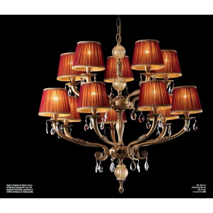 Zdjęcie Żyrandol z dwunastoma światłami z odlewanego mosiądzu z dekoracjami ze szkła Murano i wiszącymi kryształami - Il Paralume Marina