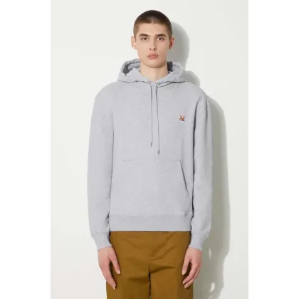Zdjęcie Maison Kitsuné bluza bawełniana Fox Head Patch Regular Hoodie męska kolor niebieski z kapturem melanżowa LM00702KM0001