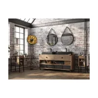 Picture Richmond Italian bathroom set with distressed oak cabinet, wooden drawers and polished iron drawers