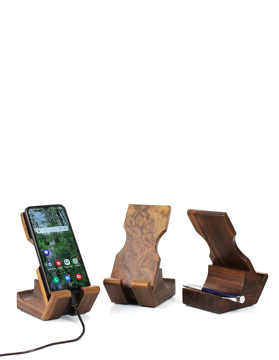 obrazek 2 Ekskluzywny stojak na telefon, iPada, tablet lub smartfon. Stojak na  czytnik e-booków. Orzech amerykański. Fornir burl. Wykonane ręcznie.