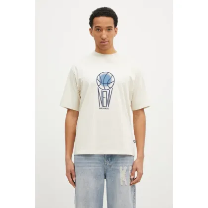 Zdjęcie New Balance t-shirt bawełniany męski kolor beżowy z nadrukiem MT44585LIN