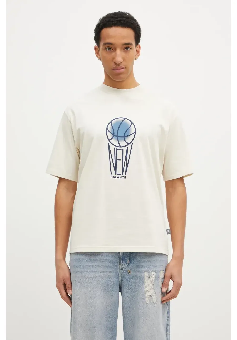 obrazek 1 New Balance t-shirt bawełniany męski kolor beżowy z nadrukiem MT44585LIN