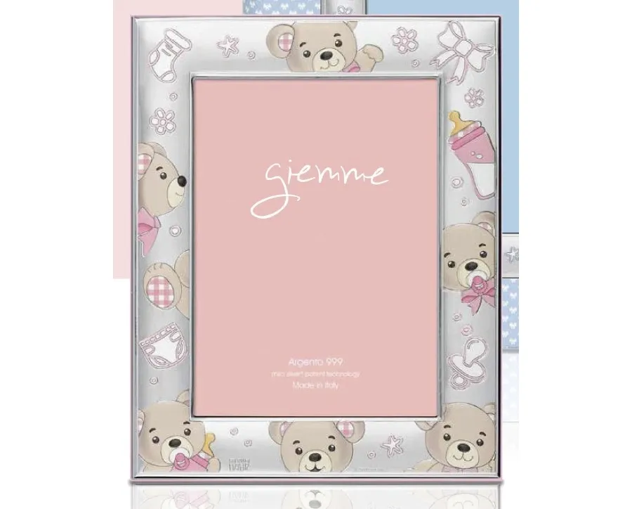 obrazek 1 Stylowa srebrna ramka na zdjęcia 13х18 cm zdobiona misiami w kolorze niebieskim