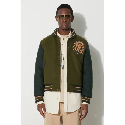 Zdjęcie Billionaire Boys Club kurtka bomber Astro Varsity męski kolor zielony przejściowa oversize B23402