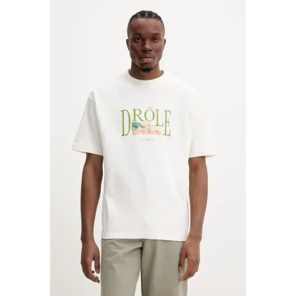 Zdjęcie Drôle de Monsieur t-shirt bawełniany Le T-Shirt Tennis Court męski kolor beżowy z nadrukiem G-TS246-CO002-OW