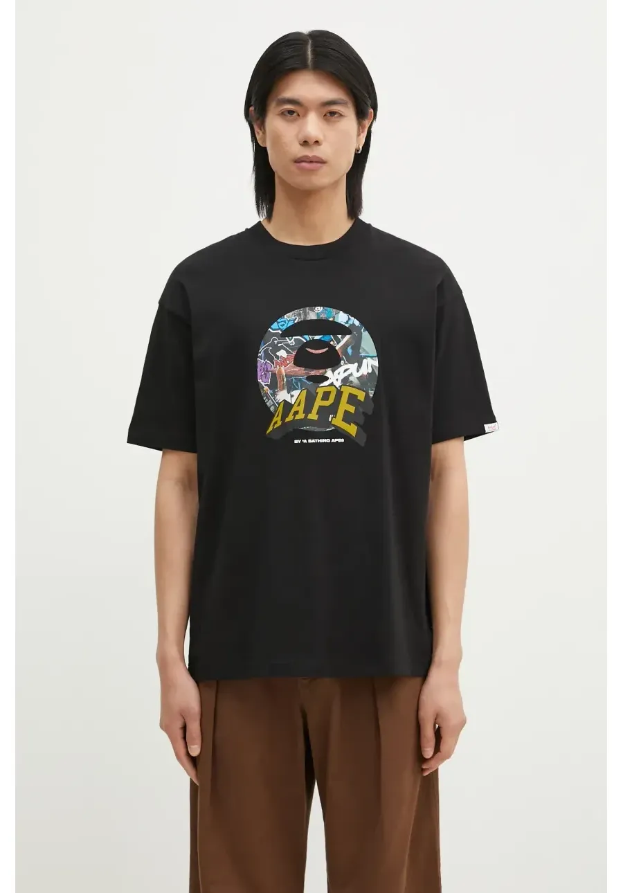 obrazek 1 AAPE t-shirt bawełniany Theme Main męski kolor czarny z nadrukiem AAPTEM1551XXN