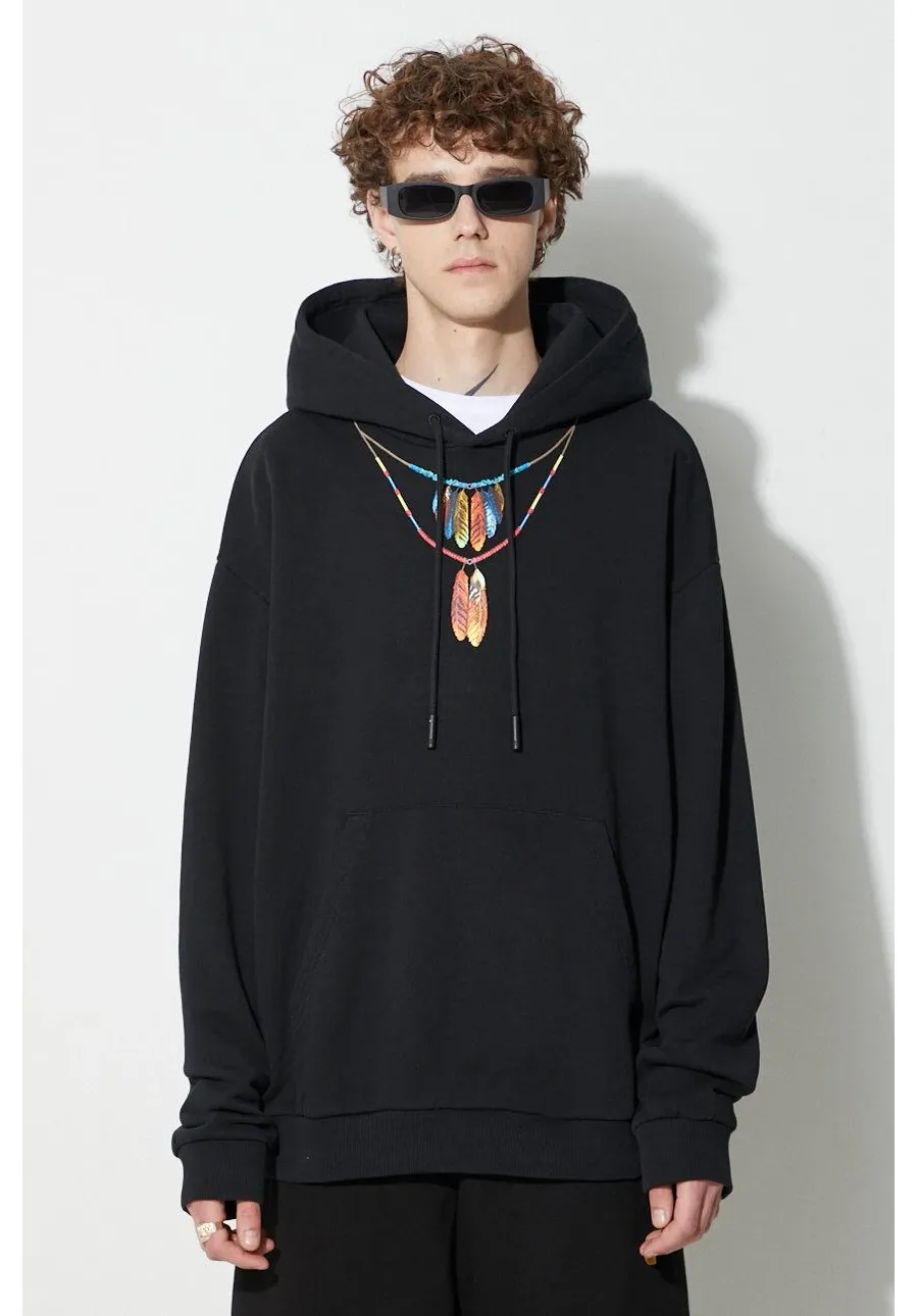 obrazek 1 Marcelo Burlon bluza bawełniana Feather Necklace męska kolor czarny z kapturem z nadrukiem