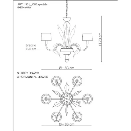 Zdjęcie Piękny żyrandol z sześcioma lampami w kolorze miodowym ze szkła Murano - Il Paralume Marina