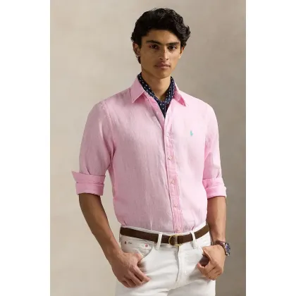 Zdjęcie Polo Ralph Lauren koszula lniana męska kolor różowy slim z kołnierzykiem button-down 710968915