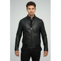 Picture Black men's sheepskin jacket from a Romanian brand
