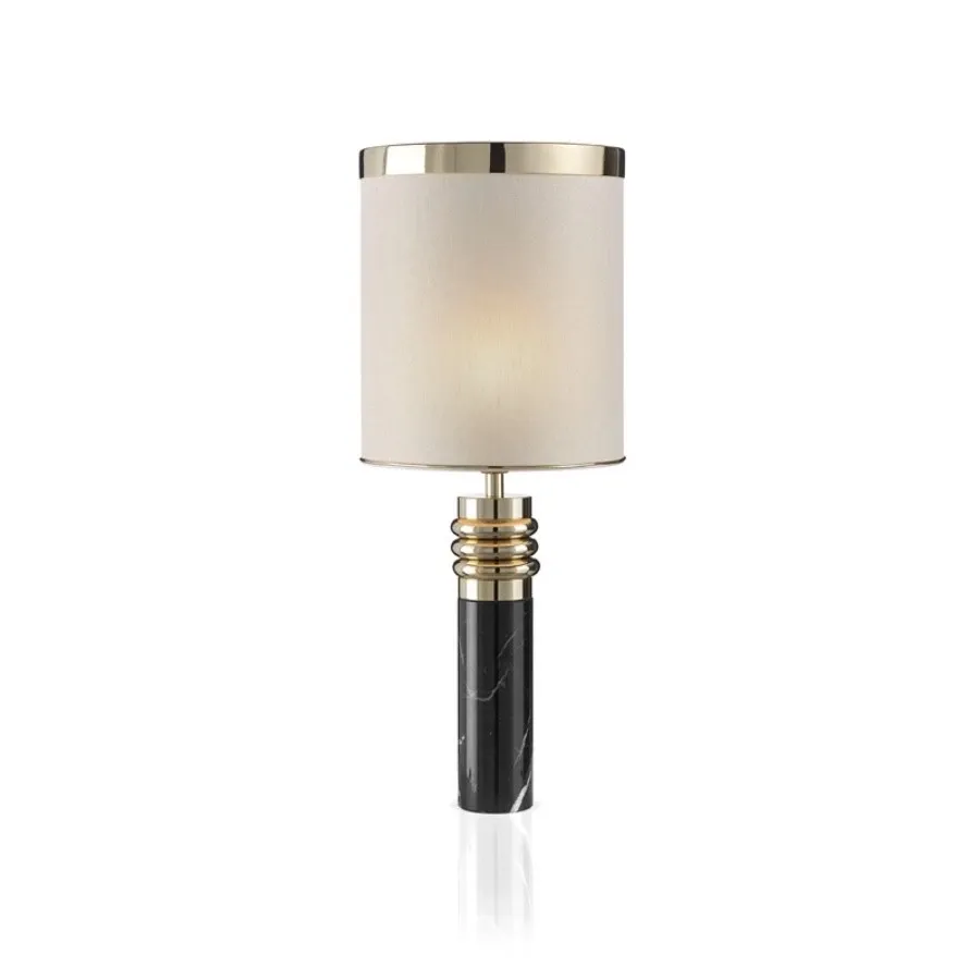 obrazek 1 Stylowa lampa stołowa z czarnego marmuru Marquinia i złoconych mosiężnych pierścieni - Il Paralume Marina