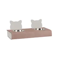 Zdjęcie Zestaw dwóch misek dla kota 40x16xH6 cm w stylowym kolorze pudrowego różu