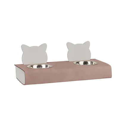 Zdjęcie Zestaw dwóch misek dla kota 40x16xH6 cm w stylowym kolorze pudrowego różu