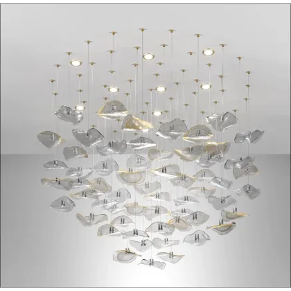 Zdjęcie Ekskluzywny żyrandol – eleganckie połączenie przezroczystych i złotych krążków ze szkła Murano – Il Paralume Marina