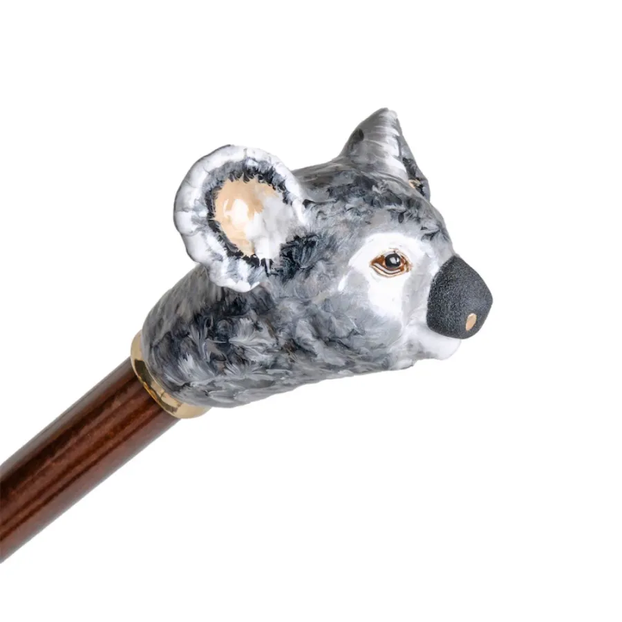 obrazek 8 Ekskluzywny beżowy parasol damski zdobiony wzorem liści z rączką z misiem koala – Pasotti