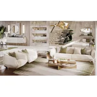 Zdjęcie Stylowa sofa tapicerowana z drewnianą konstrukcją i metalową podstawą