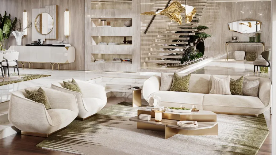 obrazek 1 Stylowa sofa tapicerowana z drewnianą konstrukcją i metalową podstawą