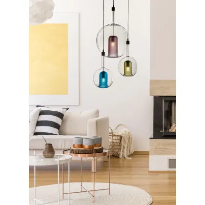 Zdjęcie Dekoracyjna lampa wisząca do salonu z trzema mieszanymi światłami ze szkła Murano