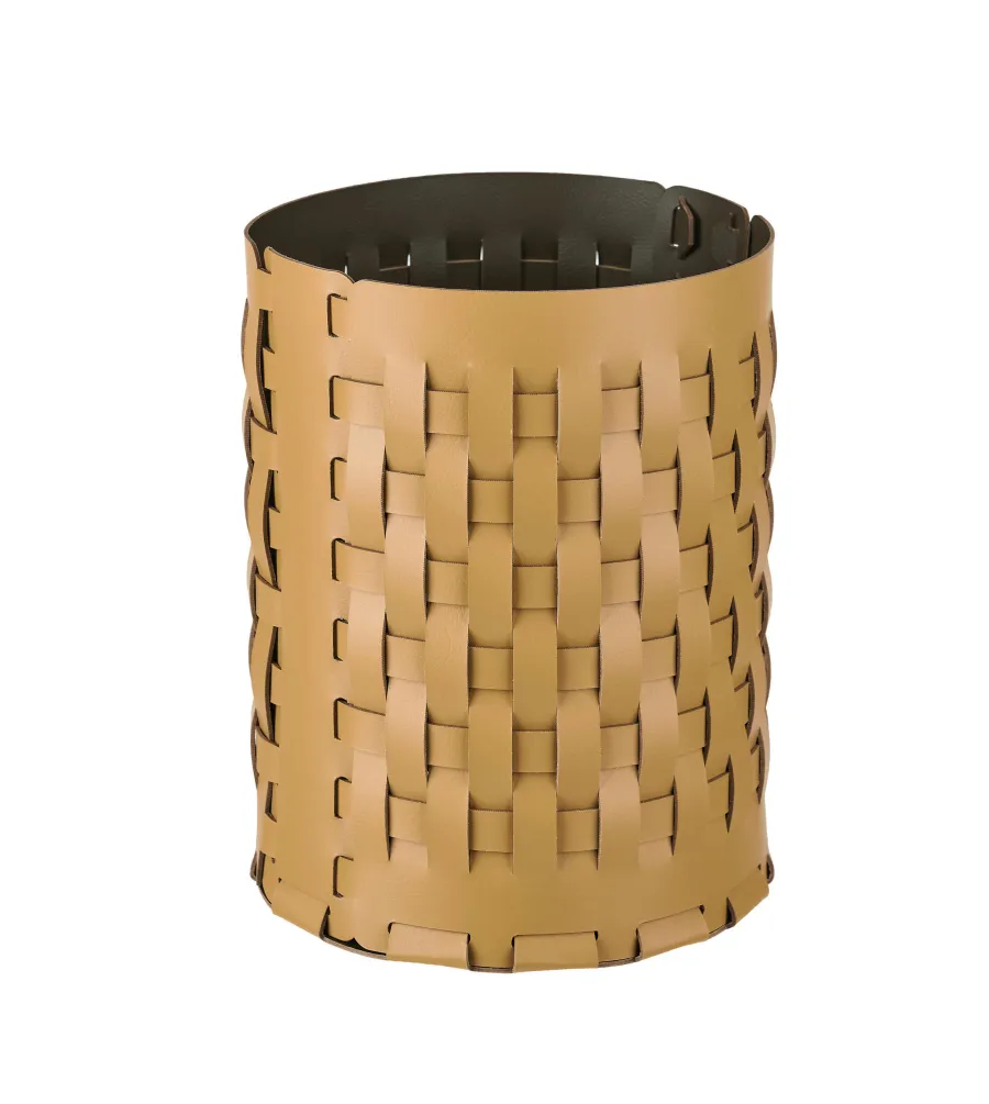 obrazek 1 Skórzany pleciony kosz Bottega Ø20xH25 cm w kolorze musztardowym