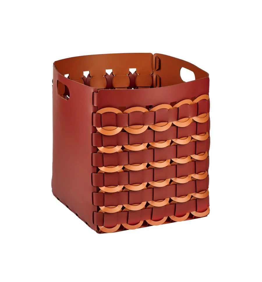 obrazek 1 Burgundowy skórzany kosz Geometria Rotonda 35x35xH40 cm