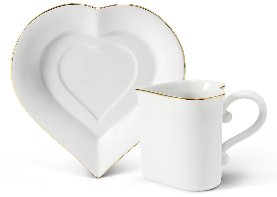 obrazek 2 Biała filiżanka ze spodkiem z porcelany w kształcie serca na Walentynki – wariant 5 – Leander
