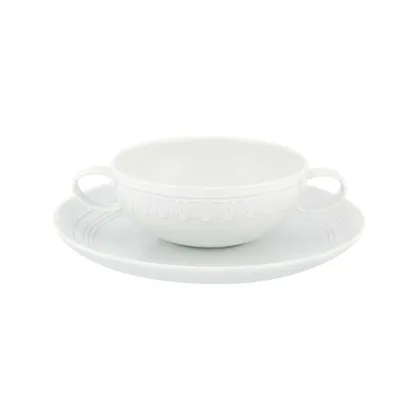 Picture White Porcelain Cup and Saucer Ornament with Sculptural Ornament Inspired by the Ceilings of the Vista Alegre Palace - 2 Pieces
