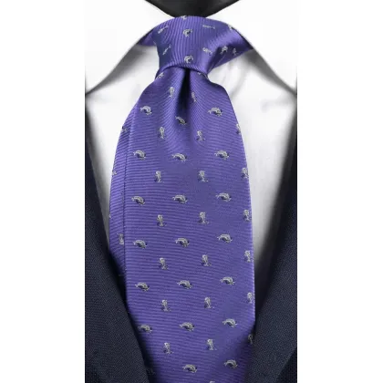 Zdjęcie Jedwabny, elegancki, fioletowy krawat w ryby