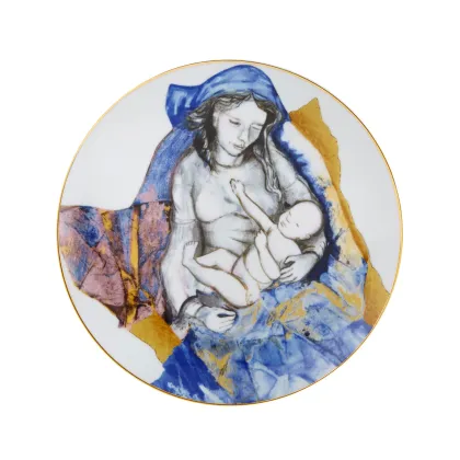 Zdjęcie Malowany porcelanowy świąteczny talerz z przedstawieniem Dziewicy Maryi i Jezusa - Vista Alegre