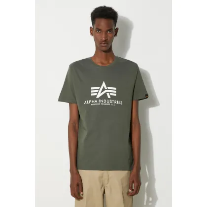 Zdjęcie Alpha Industries t-shirt bawełniany Basic T-Shirt kolor zielony z nadrukiem 100501.142